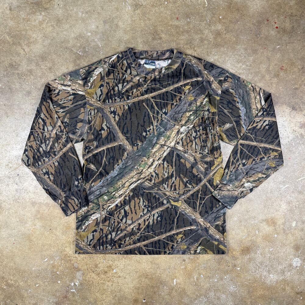 Mossy Oak Shadow Branch Camo Long Sleeve T-Shirt Y2K‎ Men’s Medium Vintage